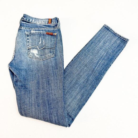 7 For All Mankind Roxanne Ripped Denim Jeans Dark Wash Size 27 - Picture 8 of 8